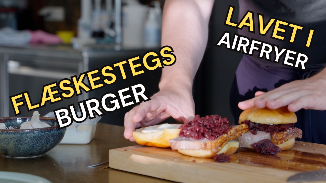 Burger met varkensgebraad en knapperig zwoerd uit de airfryer