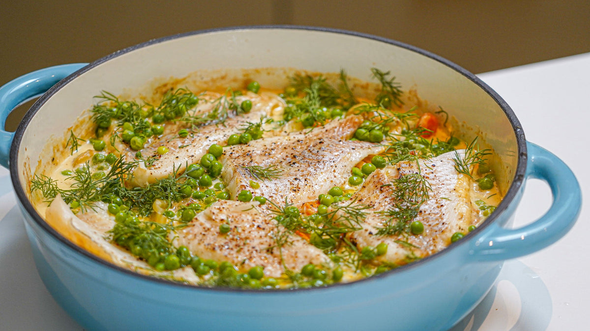 Kabeljauw uit de oven met aardappelen, venkel, wortels & dille