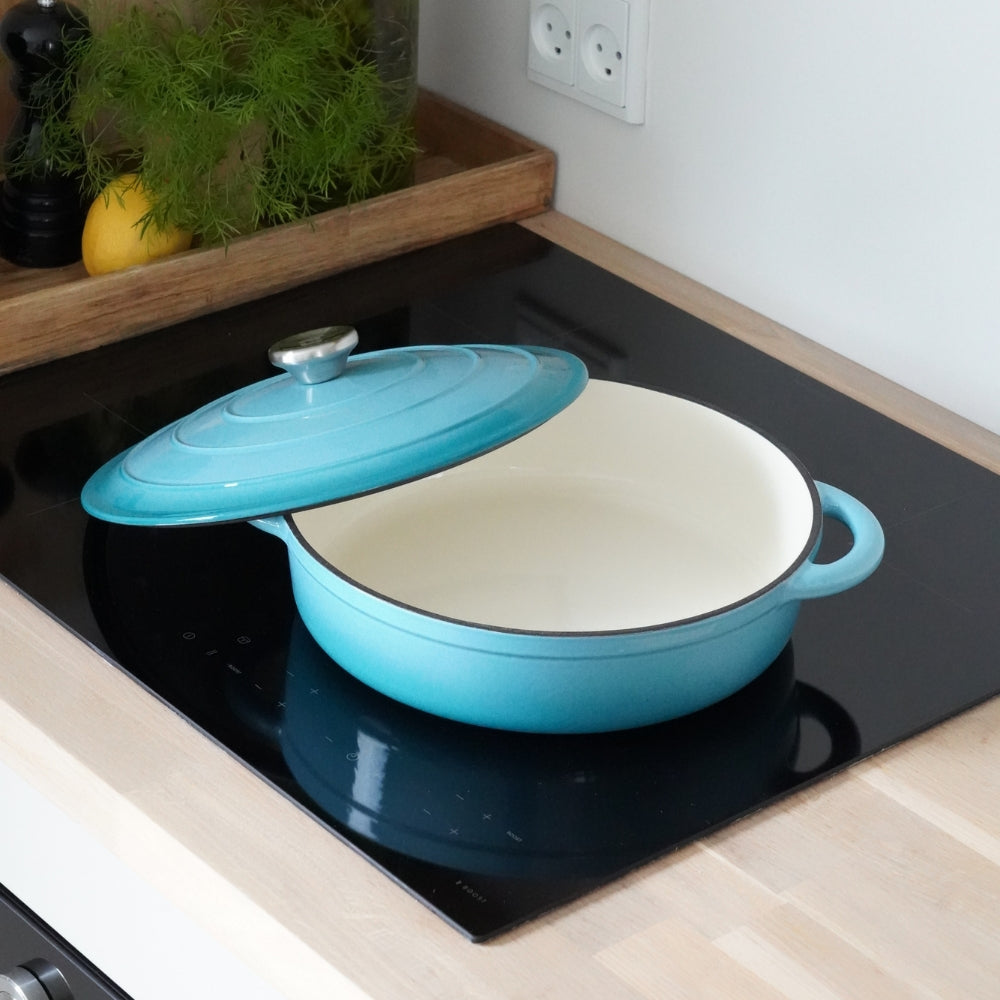 Sauteerpan van geëmailleerd gietijzer van 3,5 liter met deksel van Qookware