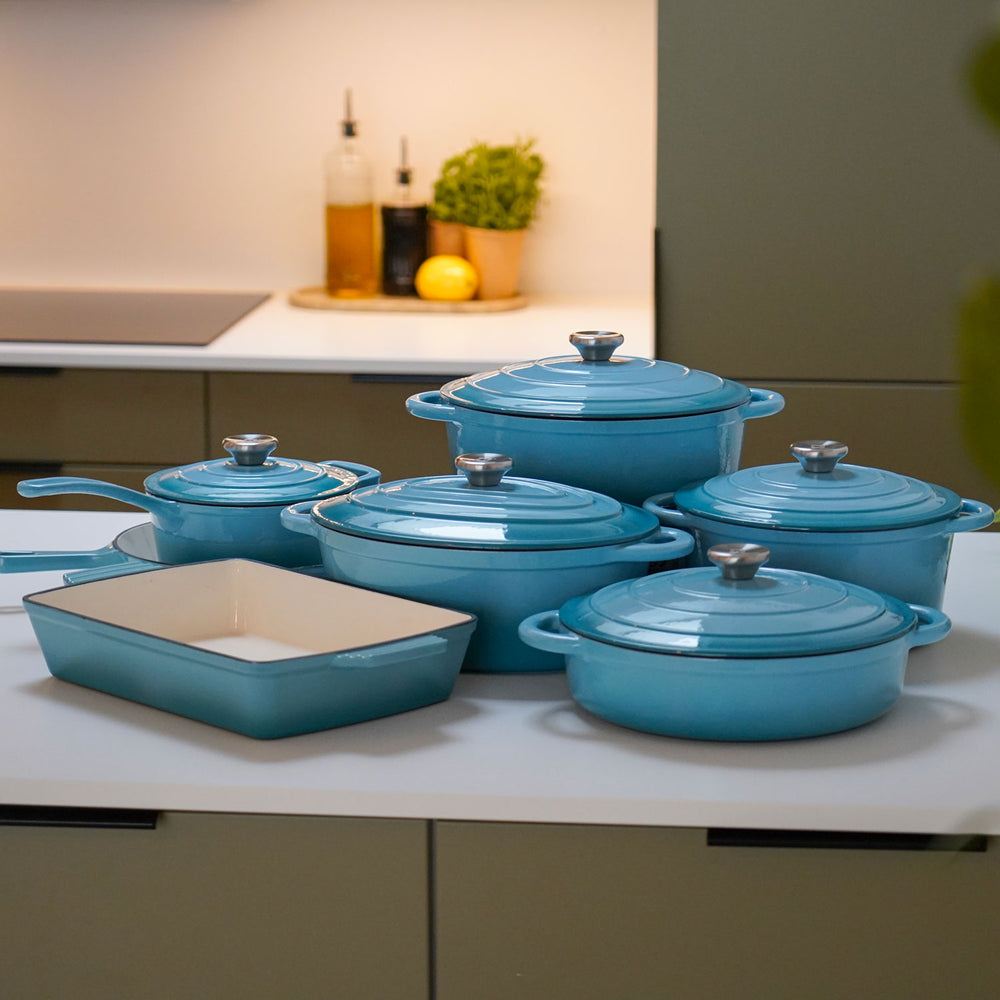 Grote set van geëmailleerd gietijzer van Qookware
